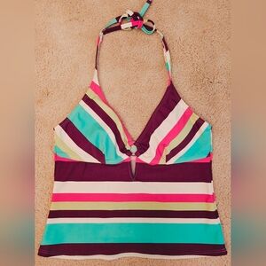 Y2K Ocean Dreams Striped Halter Top w O Ring Detail.